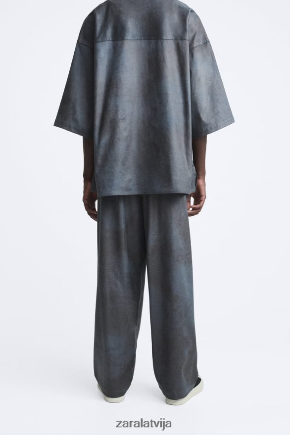 izmazgātas mākslīgās zamšādas bikses vīriešiem Zara pelēks 6ZTV40949 apģērbs