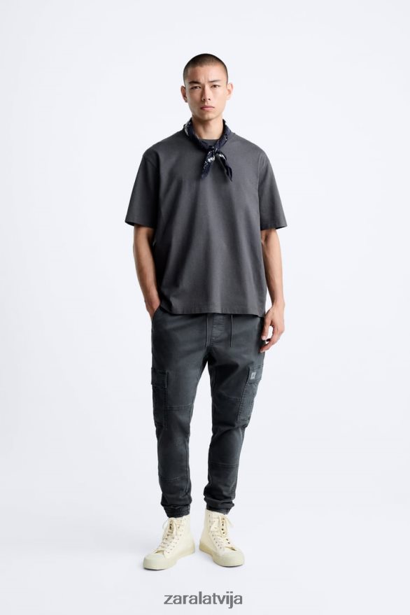 mīkstas kravas bikses vīriešiem Zara vidus pelēks 6ZTV40965 apģērbs