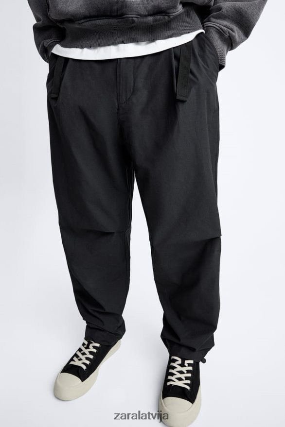 piesprādzētas tehniskās bikses vīriešiem Zara melns 6ZTV40952 apģērbs