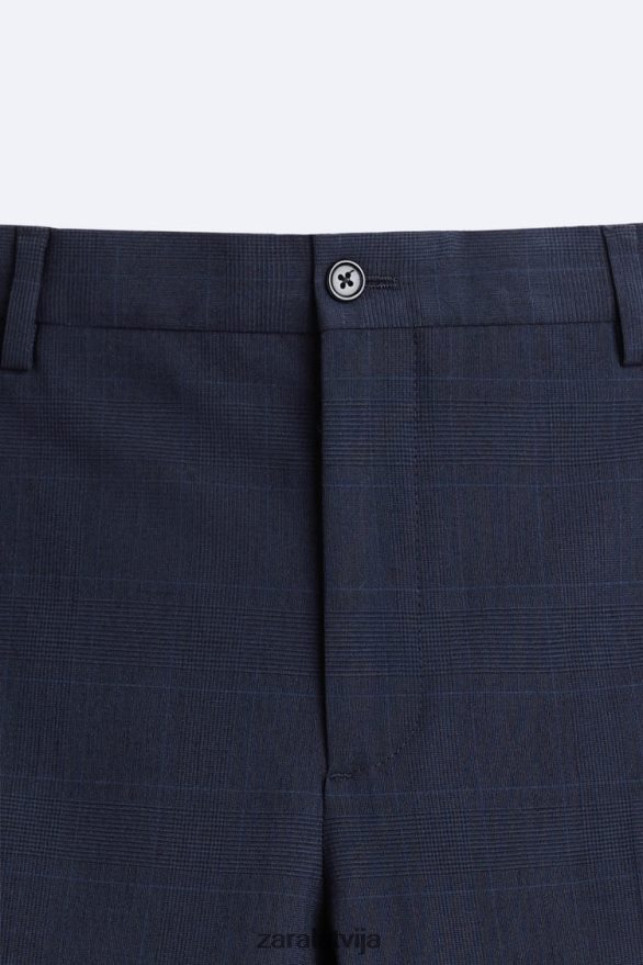 rūtainas uzvalka bikses vīriešiem Zara zilgans 6ZTV40967 apģērbs