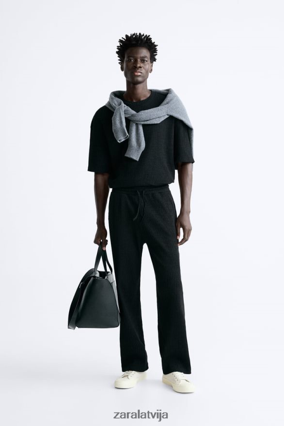 rievotas skriešanas bikses vīriešiem Zara melns 6ZTV40963 apģērbs