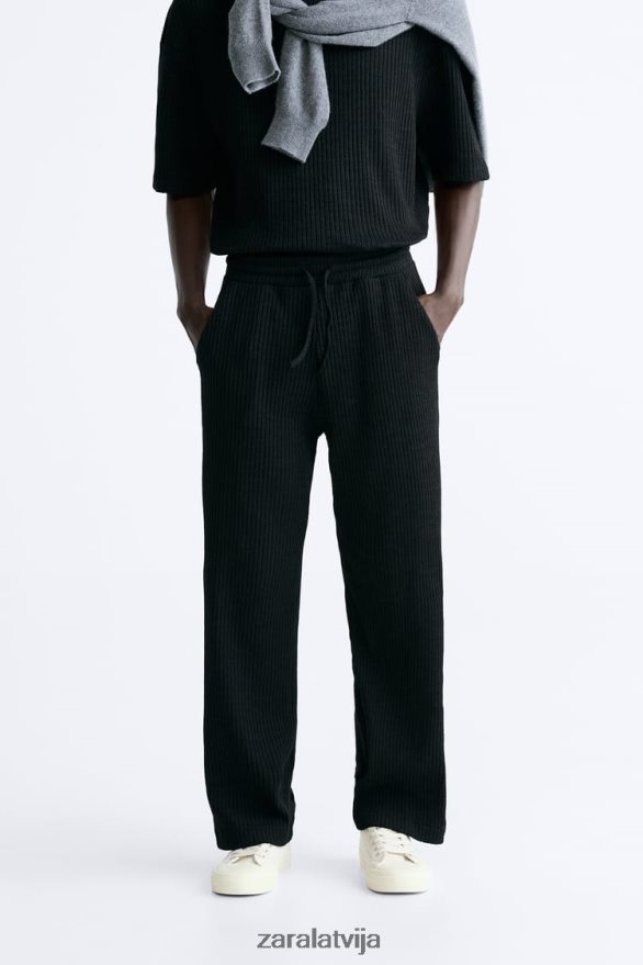 rievotas skriešanas bikses vīriešiem Zara melns 6ZTV40963 apģērbs