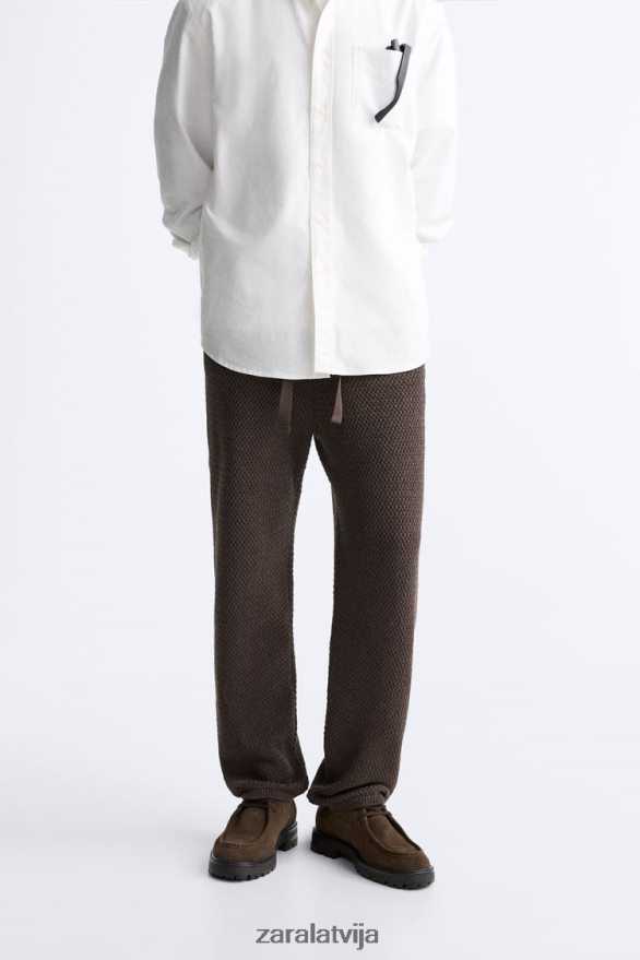 tamborētas tekstūras bikses vīriešiem Zara šokolāde 6ZTV40959 apģērbs