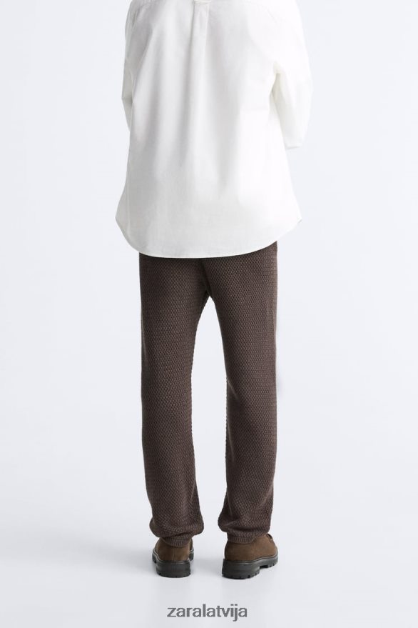 tamborētas tekstūras bikses vīriešiem Zara šokolāde 6ZTV40959 apģērbs