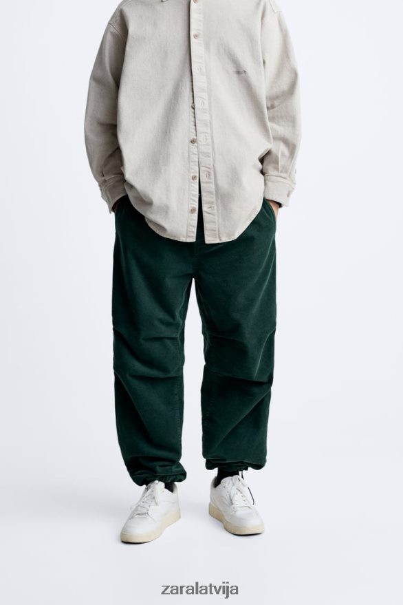 velveta izpletņa bikses vīriešiem Zara pudele zaļa 6ZTV40950 apģērbs