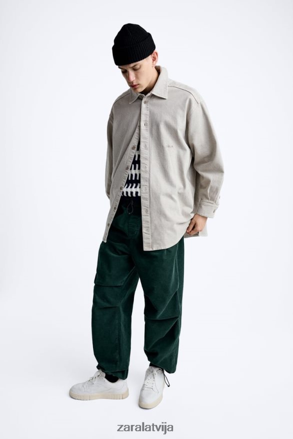 velveta izpletņa bikses vīriešiem Zara pudele zaļa 6ZTV40950 apģērbs