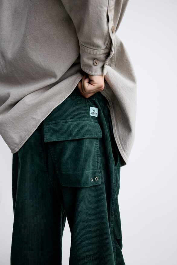 velveta izpletņa bikses vīriešiem Zara pudele zaļa 6ZTV40950 apģērbs