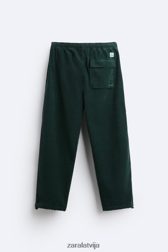 velveta izpletņa bikses vīriešiem Zara pudele zaļa 6ZTV40950 apģērbs