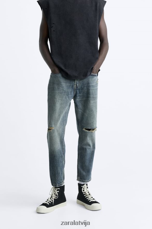 šauri apgriezti džinsi vīriešiem Zara zils 6ZTV401091 apģērbs