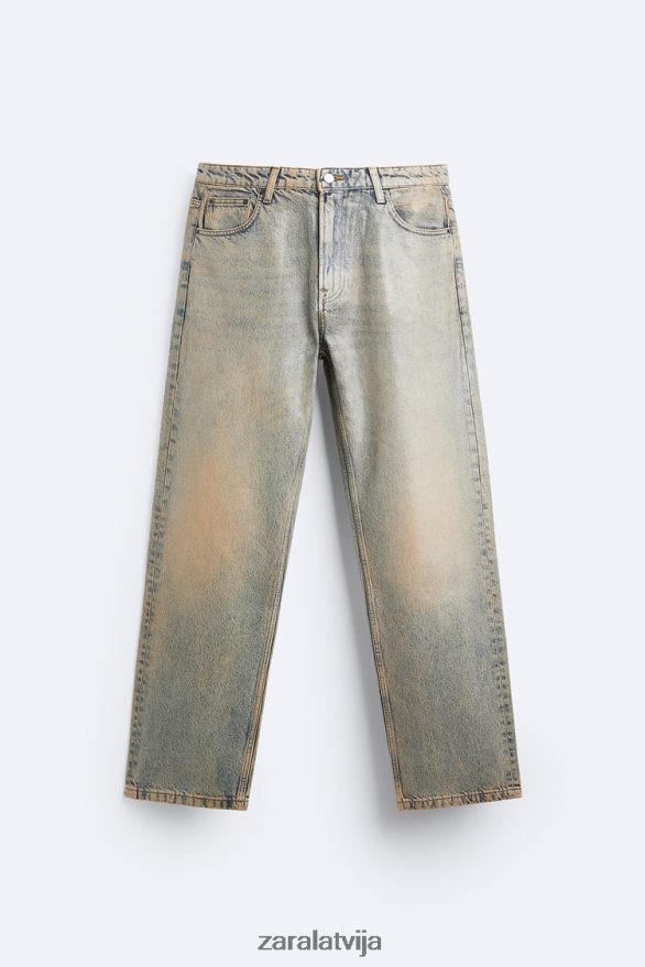 džinsi ar metālisku efektu vīriešiem Zara zils 6ZTV401099 apģērbs