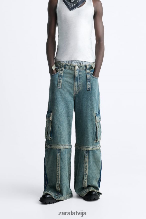 noņemami cargo džinsi vīriešiem Zara zils zaļš 6ZTV401103 apģērbs