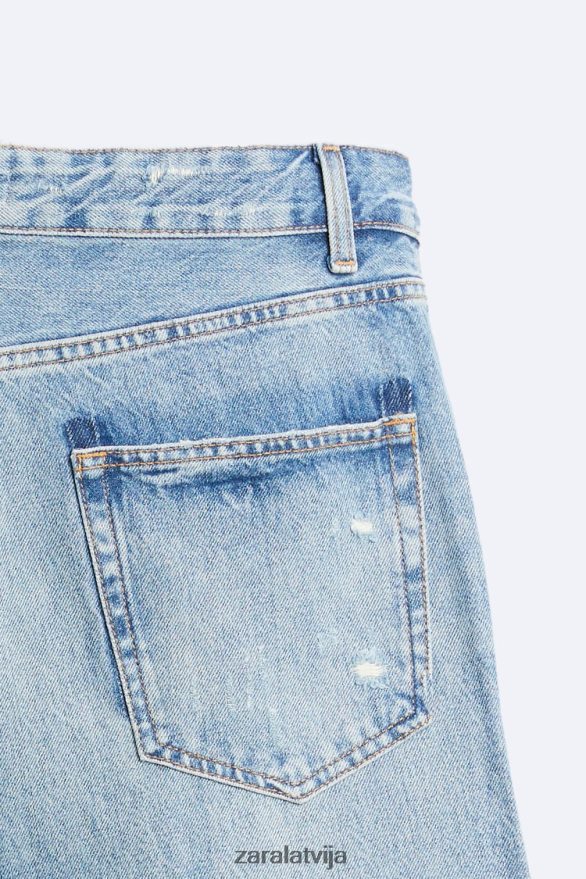 relaksēti saplēsti džinsi vīriešiem Zara vidus zils 6ZTV401092 apģērbs