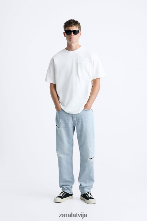 saplēsti taisni pieguļoši džinsi vīriešiem Zara vidus zils 6ZTV401090 apģērbs