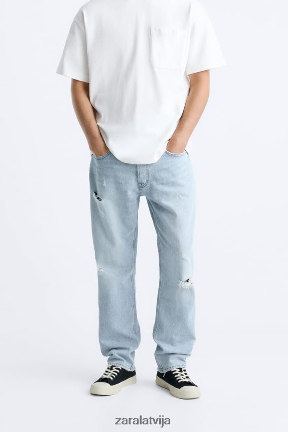 saplēsti taisni pieguļoši džinsi vīriešiem Zara vidus zils 6ZTV401090 apģērbs
