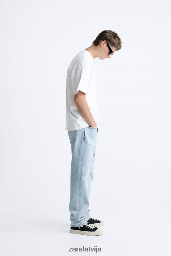 saplēsti taisni pieguļoši džinsi vīriešiem Zara vidus zils 6ZTV401090 apģērbs