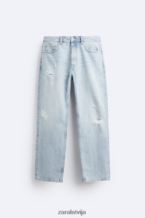 saplēsti taisni pieguļoši džinsi vīriešiem Zara vidus zils 6ZTV401090 apģērbs