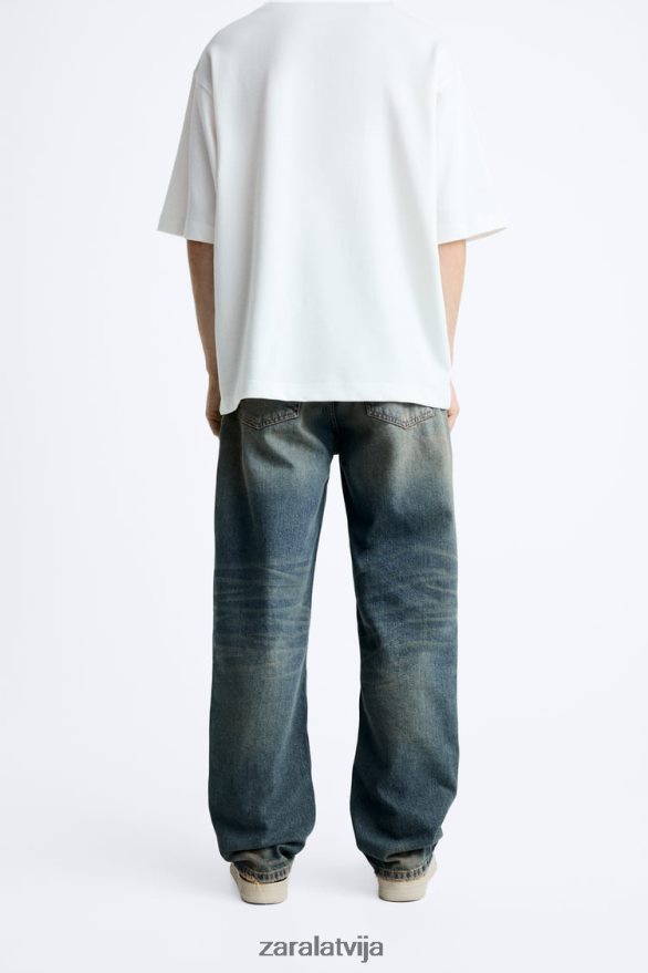 taisni pieguļoši overdye džinsi vīriešiem Zara zils 6ZTV401087 apģērbs