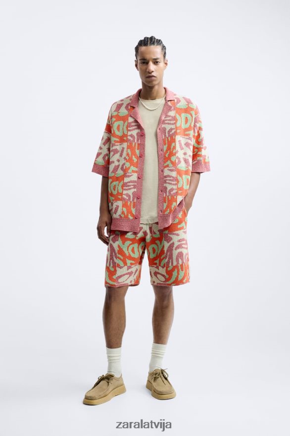 žakarda raibs trikotāžas šorti vīriešiem Zara rozā 6ZTV401238 apģērbs