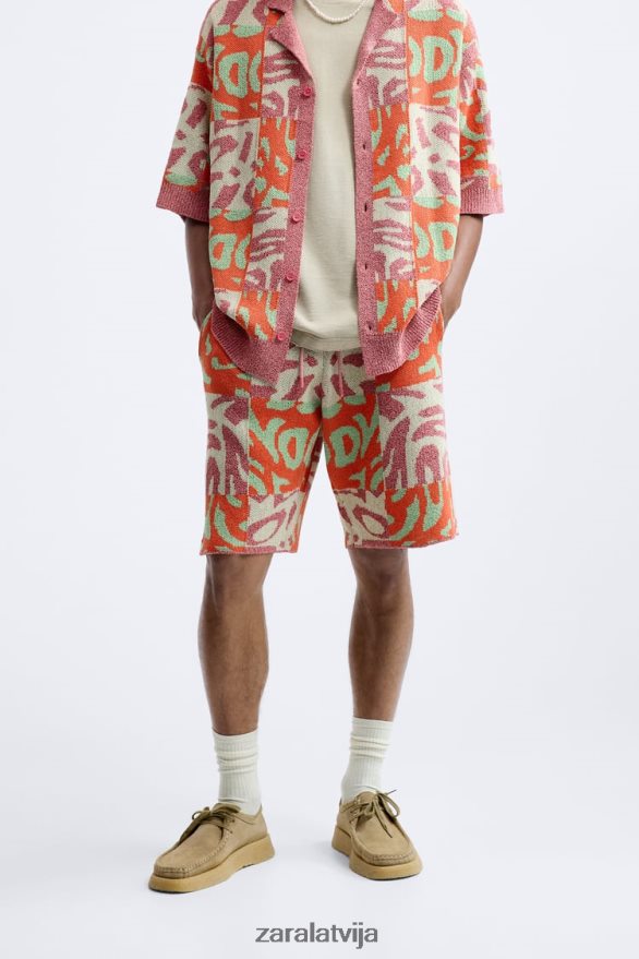 žakarda raibs trikotāžas šorti vīriešiem Zara rozā 6ZTV401238 apģērbs