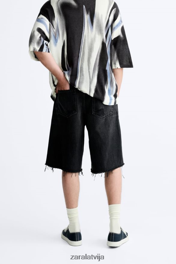 atvieglinātas piegriezuma džinsa šorti vīriešiem Zara melns 6ZTV401243 apģērbs