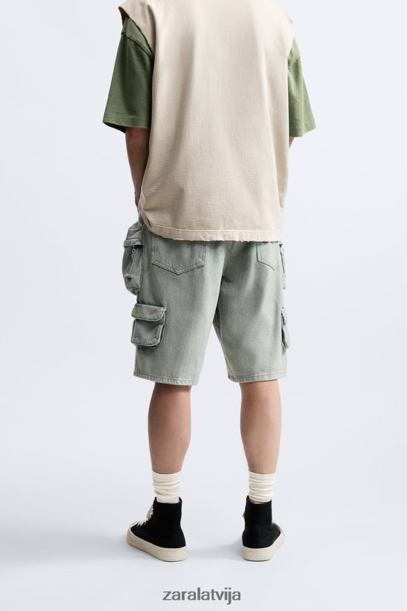 džinsa komunālie šorti vīriešiem Zara zils zaļš 6ZTV401247 apģērbs