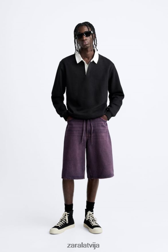 plati pieguļoši džinsa šorti vīriešiem Zara rozā 6ZTV401240 apģērbs