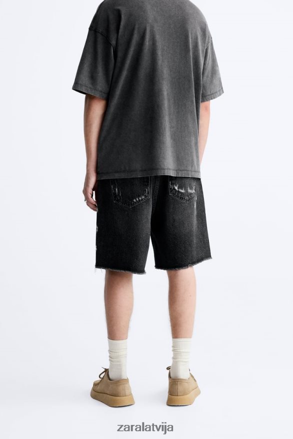 saplēsti džinsa šorti vīriešiem Zara melns 6ZTV401241 apģērbs