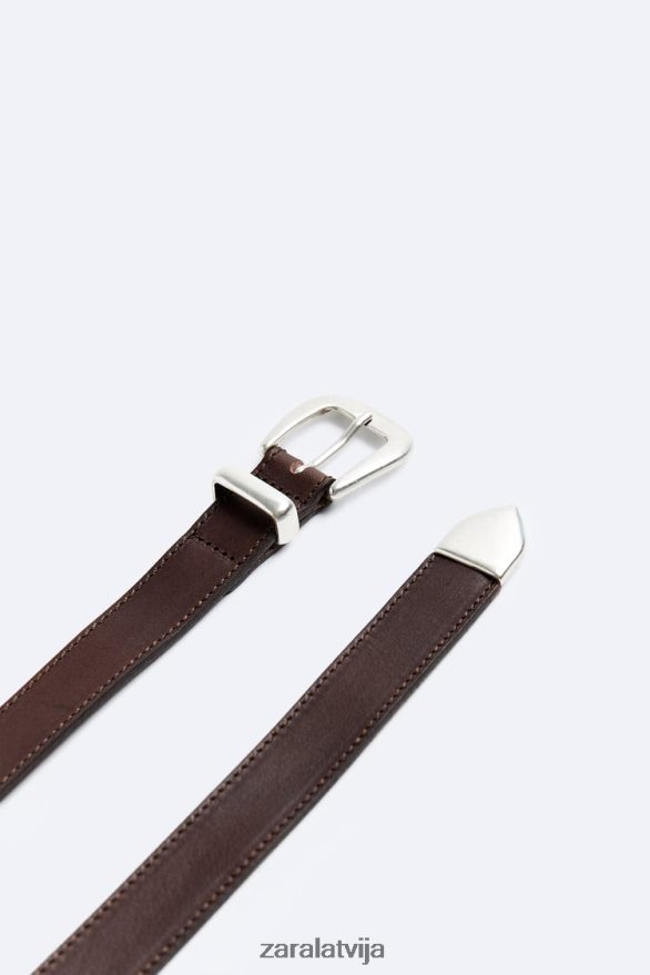 šaura ādas josta vīriešiem Zara brūns 6ZTV401467 Piederumi