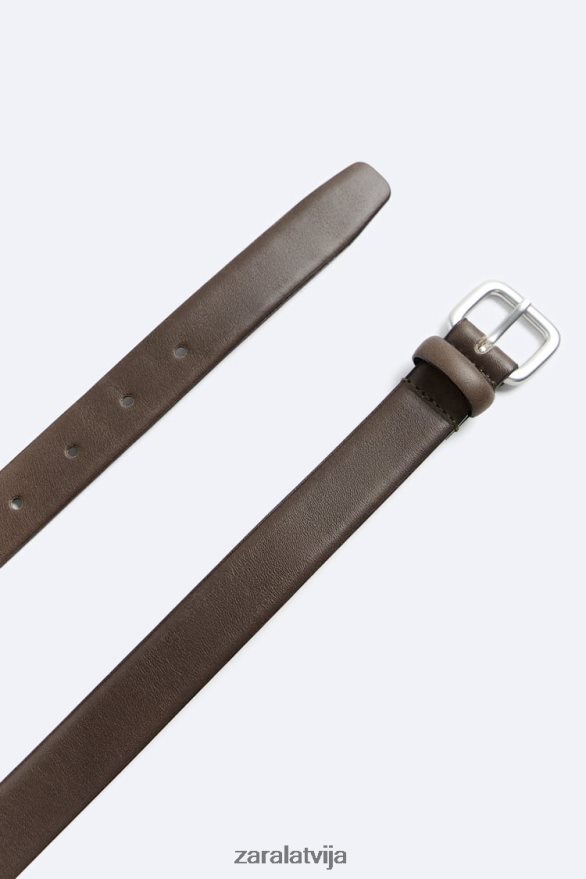 šaura ādas josta vīriešiem Zara taupe pelēks 6ZTV401457 Piederumi
