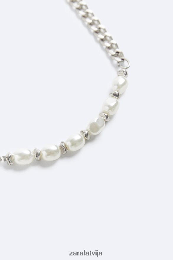 jaukta pērļu ķēde vīriešiem Zara Sudrabs 6ZTV401493 Piederumi
