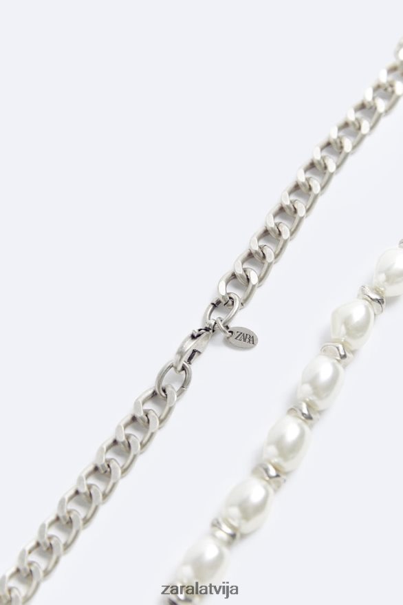 jaukta pērļu ķēde vīriešiem Zara Sudrabs 6ZTV401493 Piederumi