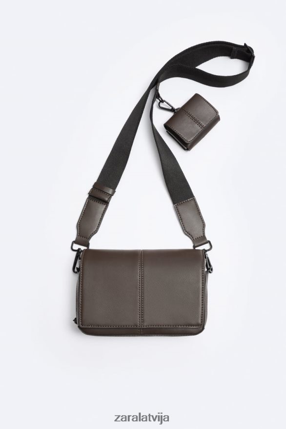 crossbody soma ar monētu maku vīriešiem Zara brūns 6ZTV401334 Piederumi