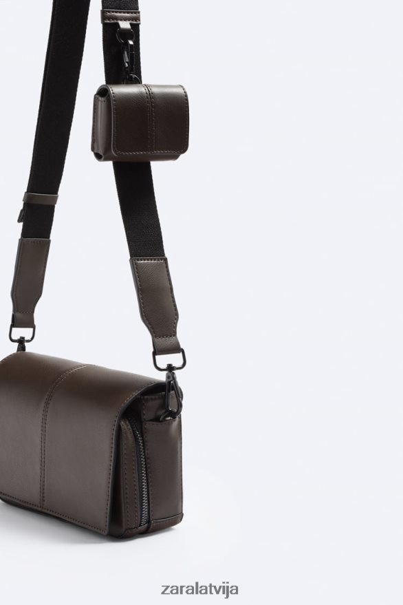 crossbody soma ar monētu maku vīriešiem Zara brūns 6ZTV401334 Piederumi