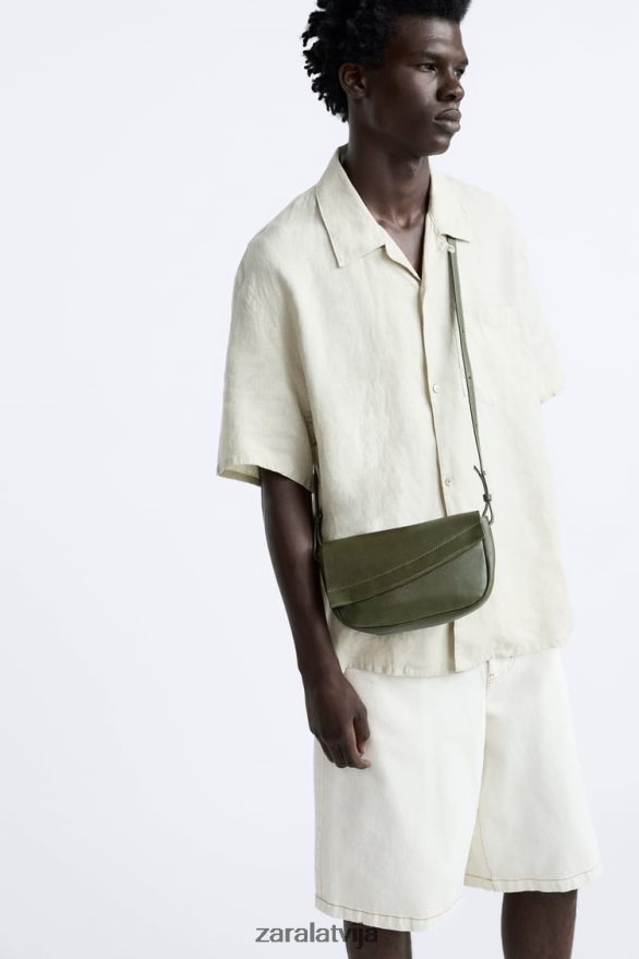 ādas crossbody soma vīriešiem Zara zaļš 6ZTV401330 Piederumi