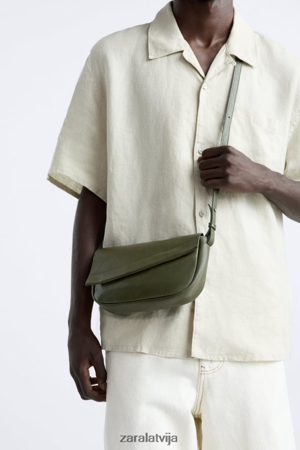 ādas crossbody soma vīriešiem Zara zaļš 6ZTV401330 Piederumi