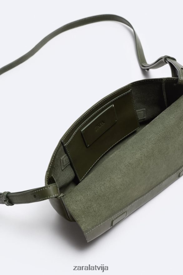 ādas crossbody soma vīriešiem Zara zaļš 6ZTV401330 Piederumi