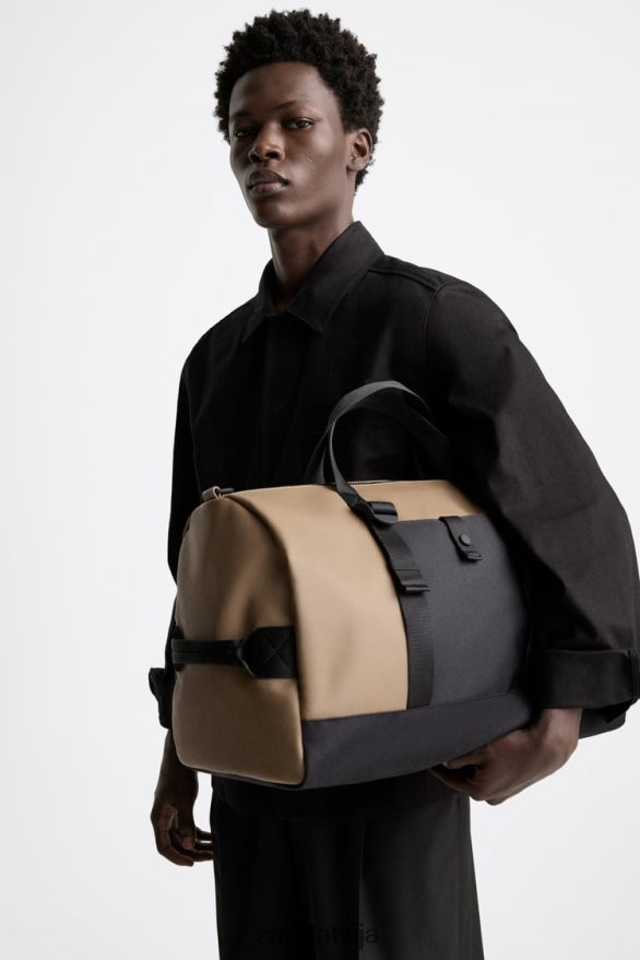 gumijota duffle soma vīriešiem Zara smilšaini brūns 6ZTV401299 Piederumi