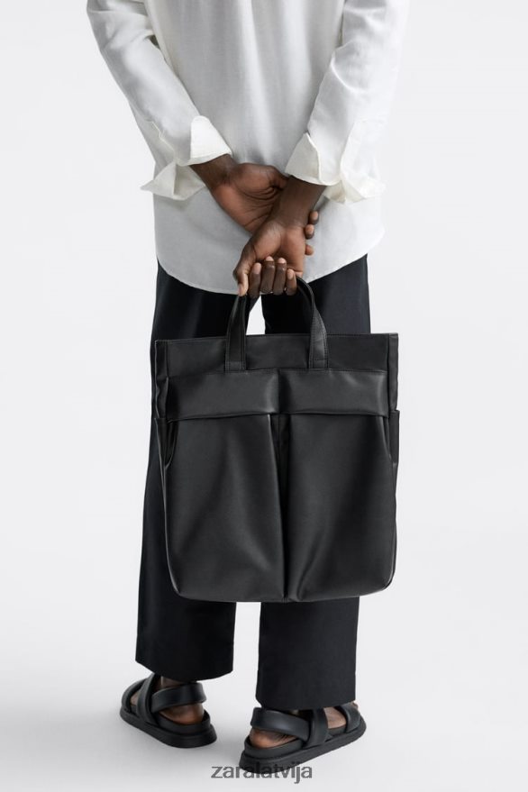 mīksta dubultā kabatas soma vīriešiem Zara melns 6ZTV401336 Piederumi