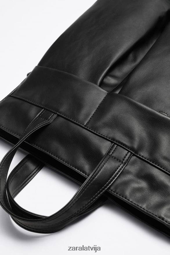 mīksta dubultā kabatas soma vīriešiem Zara melns 6ZTV401336 Piederumi