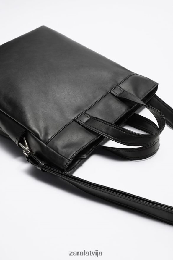 mīksta dubultā kabatas soma vīriešiem Zara melns 6ZTV401336 Piederumi