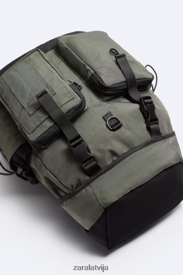 tehniskā pētnieka mugursoma vīriešiem Zara haki zaļš 6ZTV401286 Piederumi