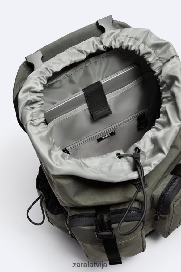 tehniskā pētnieka mugursoma vīriešiem Zara haki zaļš 6ZTV401286 Piederumi