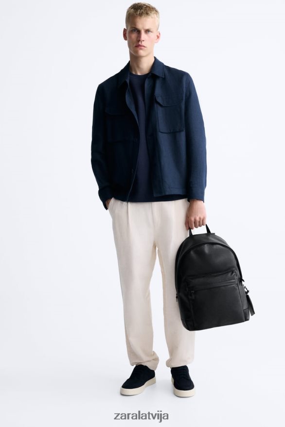 teksturēta mugursoma vīriešiem Zara melns 6ZTV401338 Piederumi
