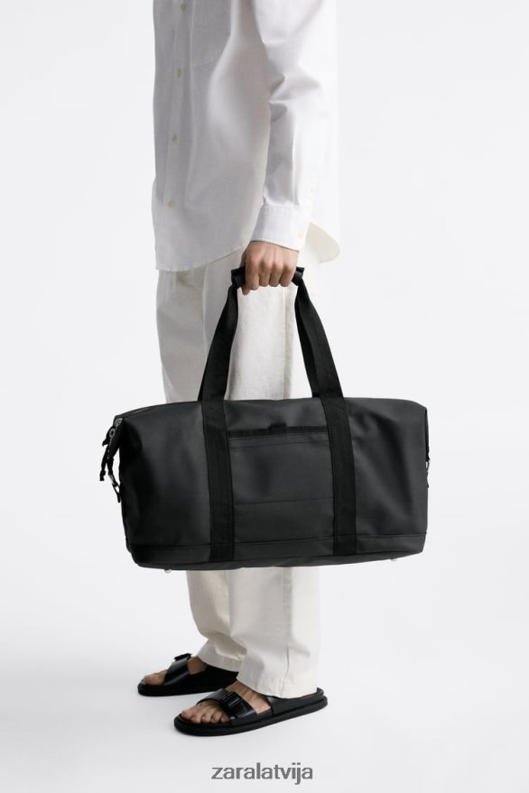 teksturētu duffle soma vīriešiem Zara melns 6ZTV401288 Piederumi