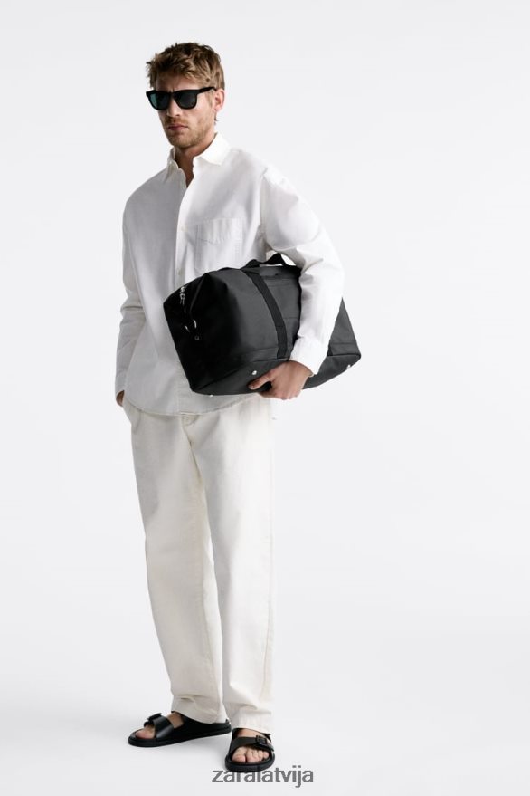 teksturētu duffle soma vīriešiem Zara melns 6ZTV401288 Piederumi