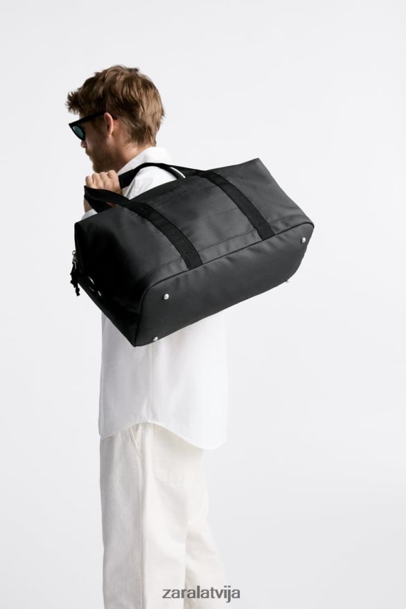 teksturētu duffle soma vīriešiem Zara melns 6ZTV401288 Piederumi