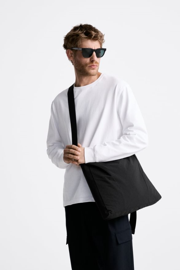 xl mīksta crossbody soma vīriešiem Zara melns 6ZTV401292 Piederumi