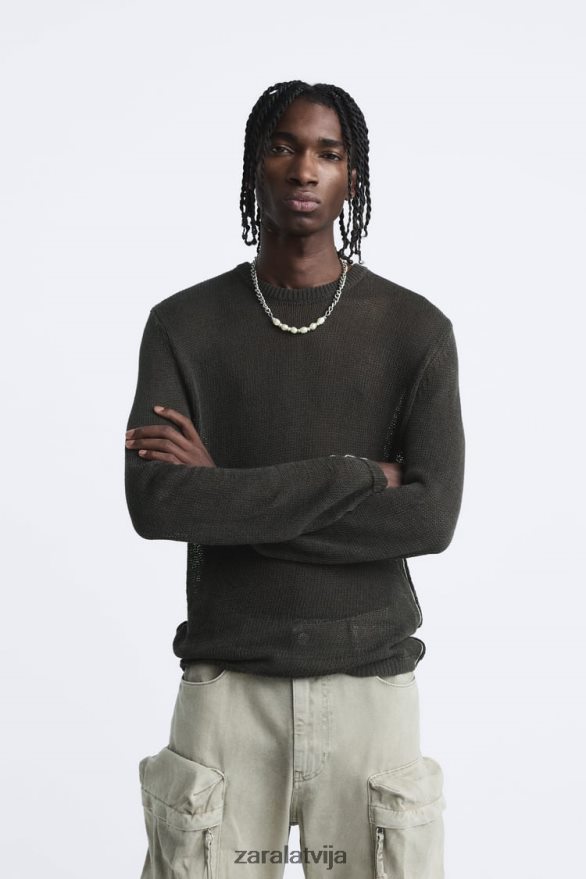 atvērts tekstūras džemperis vīriešiem Zara tumšs haki 6ZTV401037 apģērbs