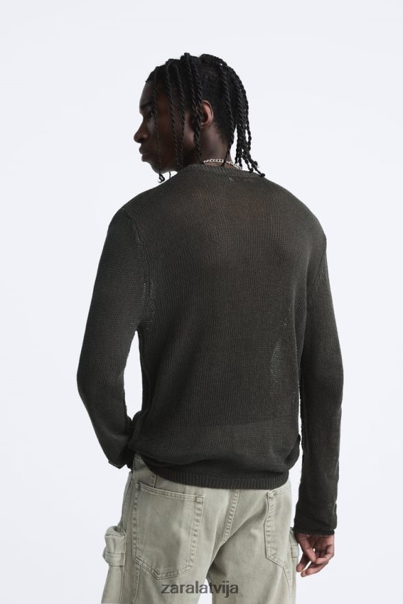 atvērts tekstūras džemperis vīriešiem Zara tumšs haki 6ZTV401037 apģērbs