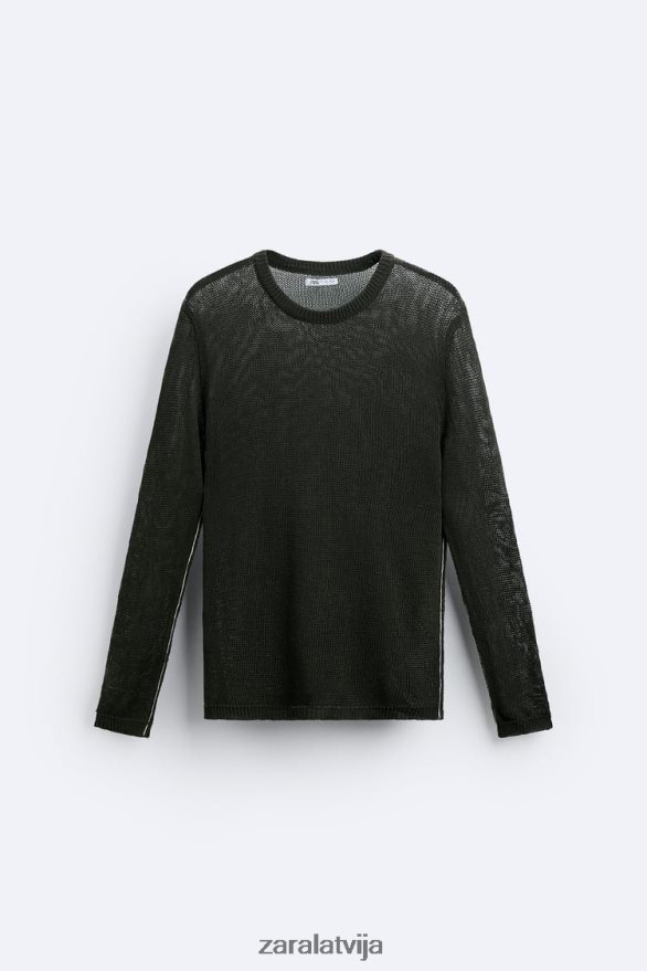 atvērts tekstūras džemperis vīriešiem Zara tumšs haki 6ZTV401037 apģērbs